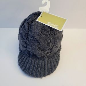 NEW! Cable Knit Cap Hat MICHAEL KORS ACCESS With Brim One Size Grey